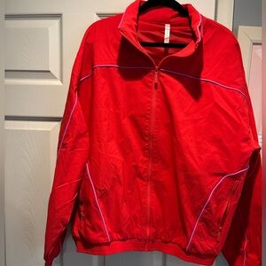 Fabletics Red Zip-Up Track Jacket with Lavender Accents